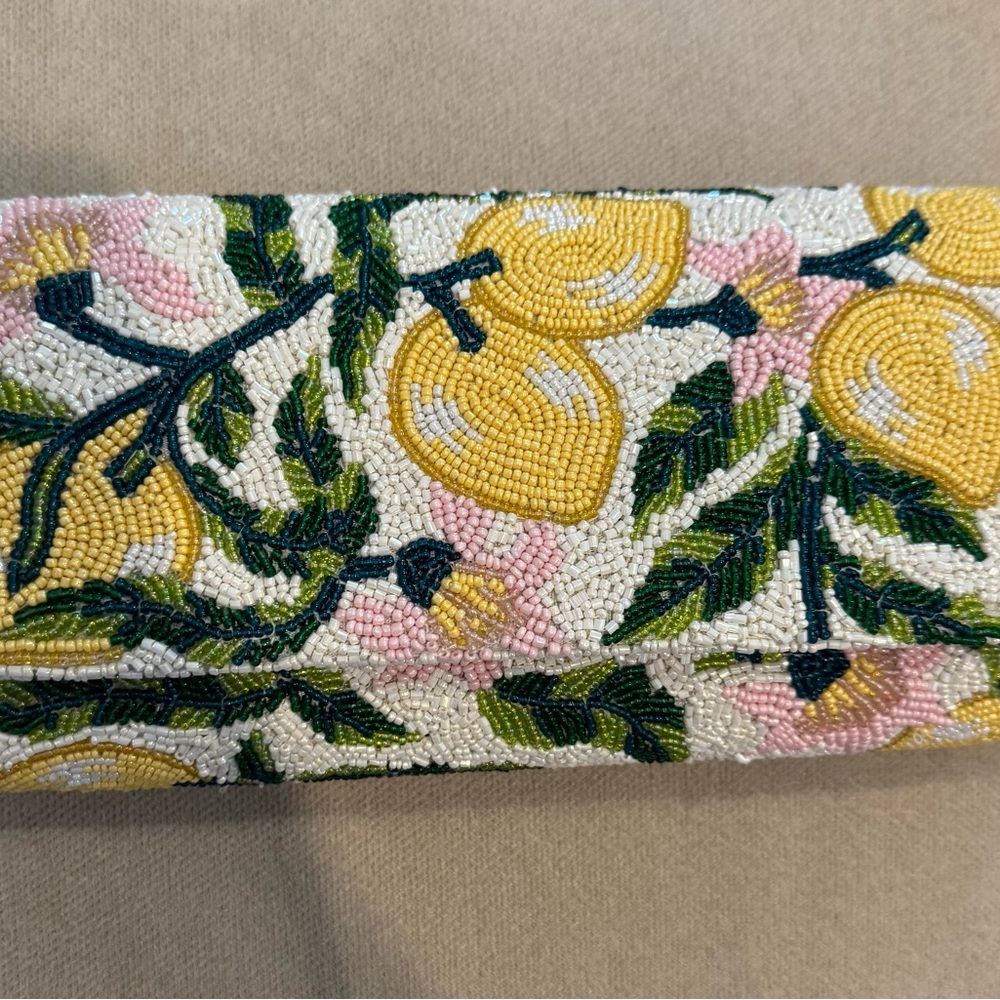 Floral Beaded Clutch - Yellow and Pink